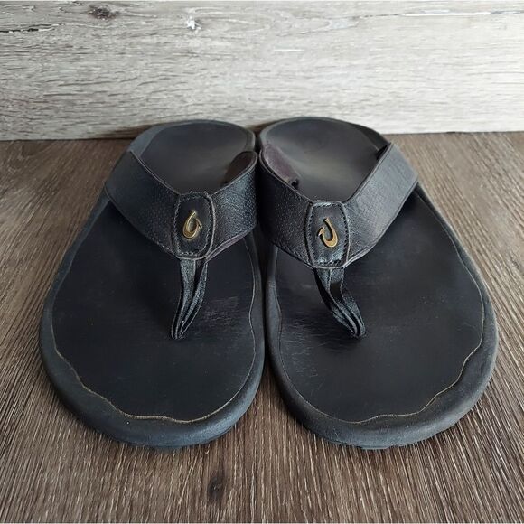 Olukai Kupuna Black Leather Sandal Mens Size 14 main image 5